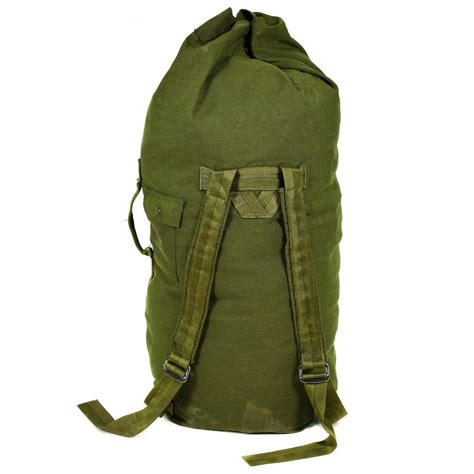 green army military duffel bag.